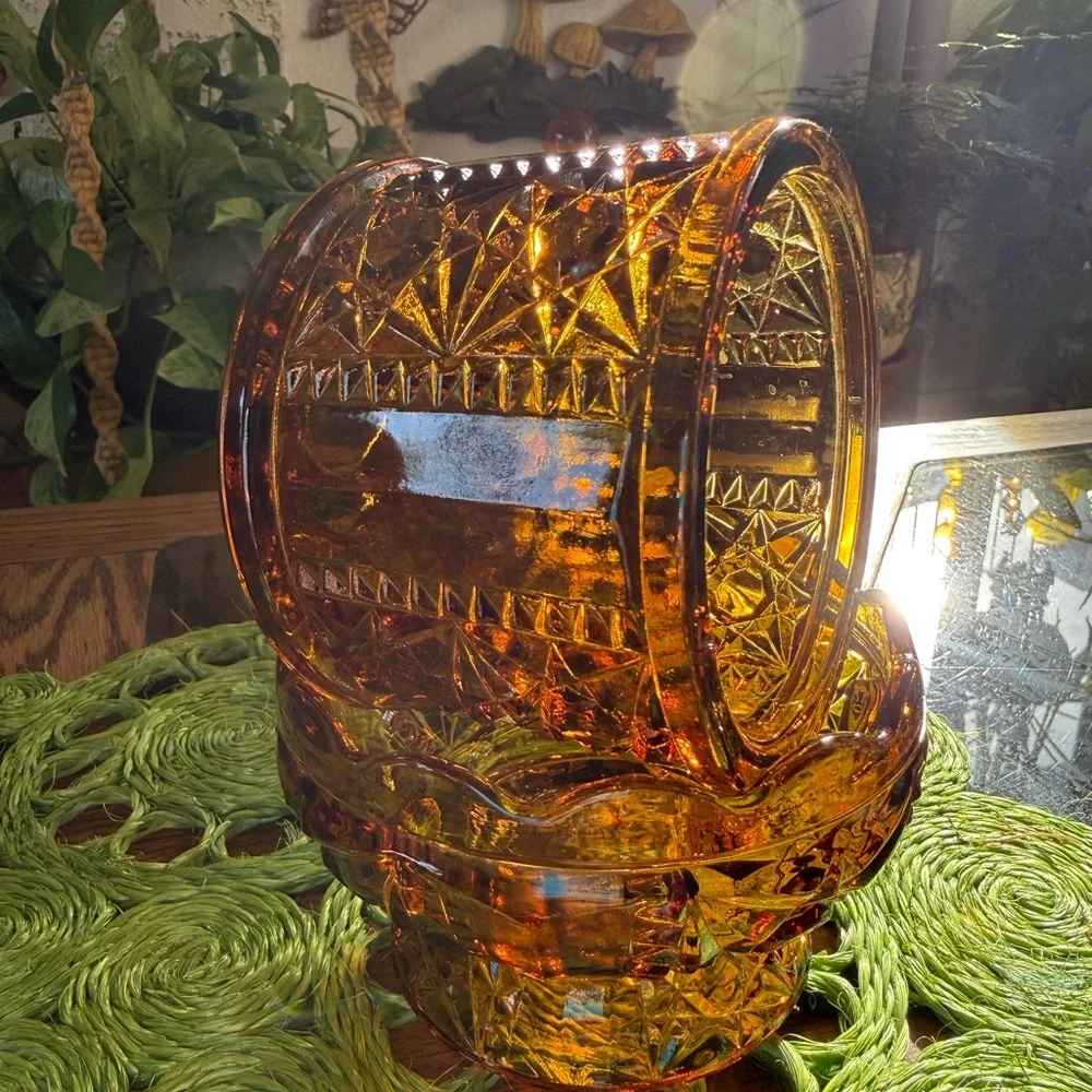 Indiana Glass Amber Stars and Bars Fairy Lamp - Picture 2 of 4